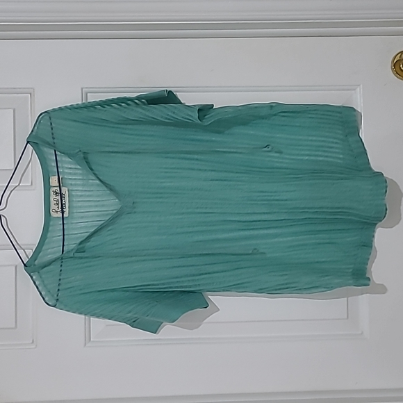Anthropologie Field Flower Green Sheer Gauze Top - Picture 2 of 8